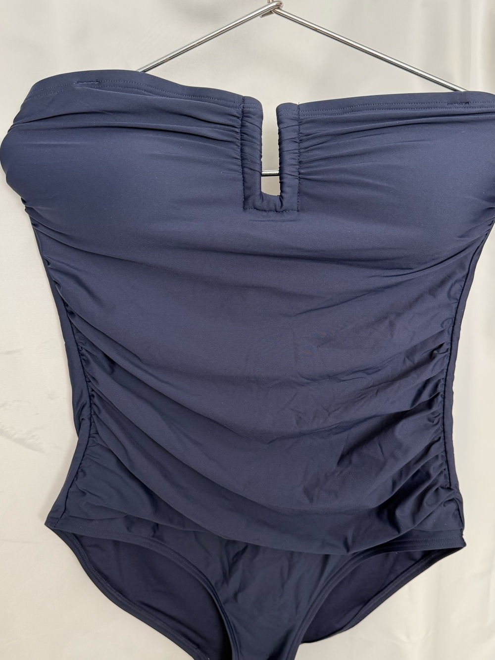 DKNY Navy Strapless Swimsuit with Center Metal Detail Notch